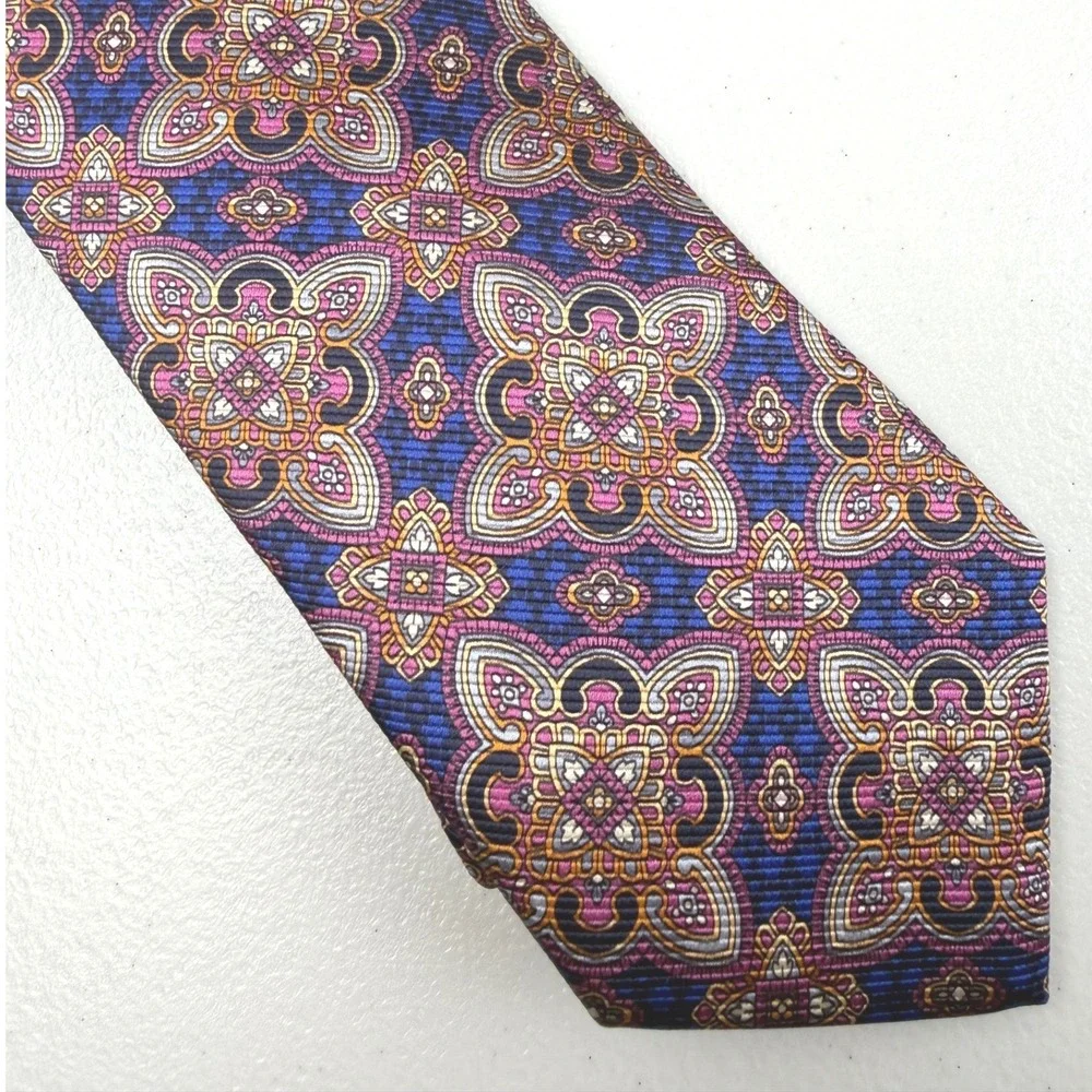 Robert Talbott Best of Class Silk Tie Blue Pink Geometric Hand Made USA